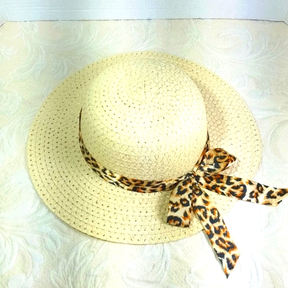 Hat Straw Leopard print ribbon band